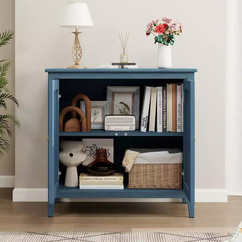 GDFStudio Jean Modern Wooden Geometric Embossed Storage Cabinet with 2 Magnetic Doors
