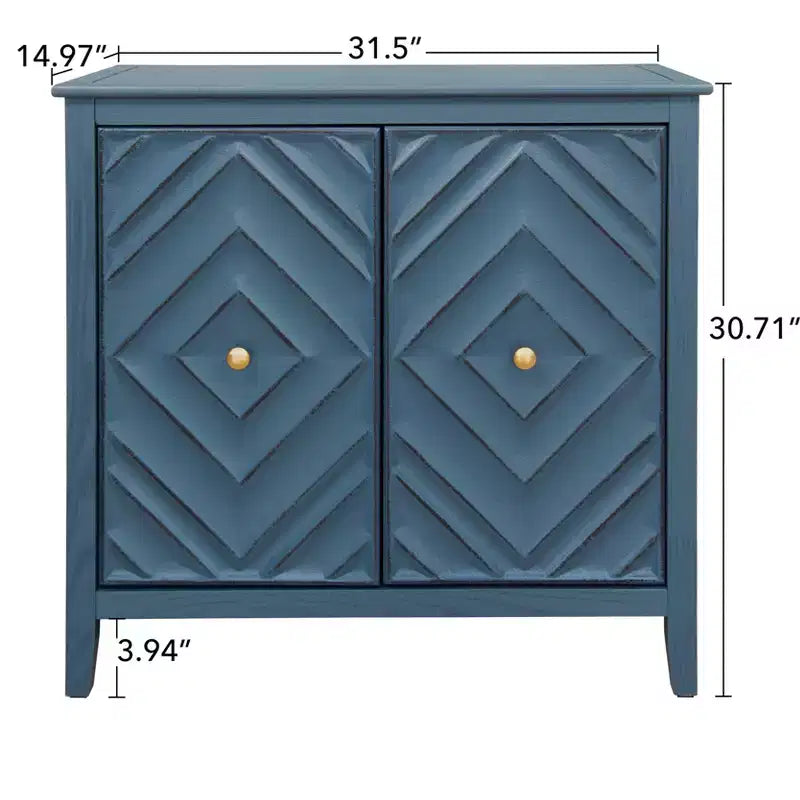 GDFStudio Jean Modern Wooden Geometric Embossed Storage Cabinet with 2 Magnetic Doors