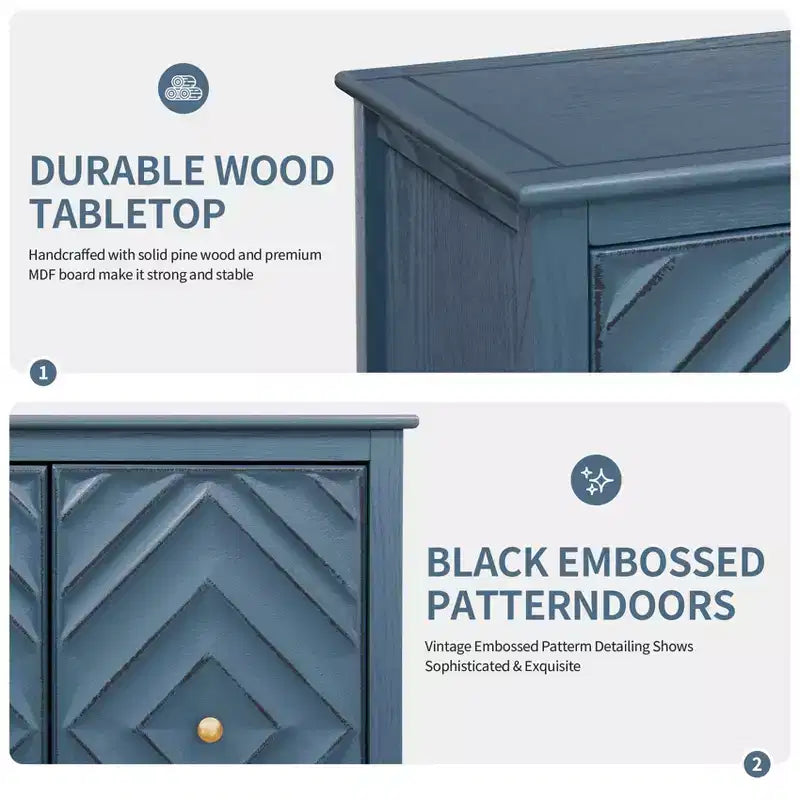GDFStudio Jean Modern Wooden Geometric Embossed Storage Cabinet with 2 Magnetic Doors