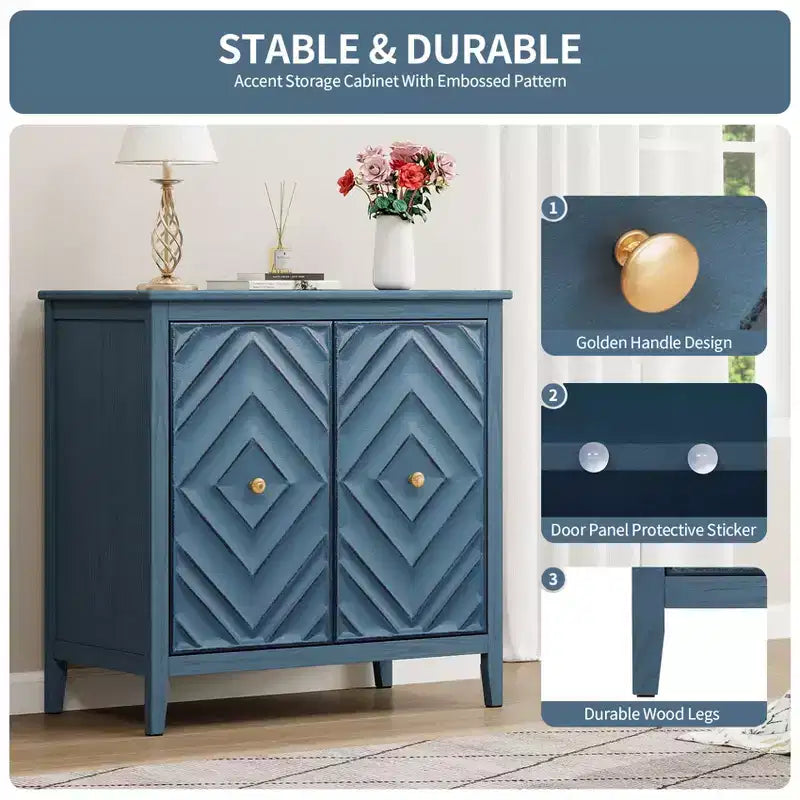 GDFStudio Jean Modern Wooden Geometric Embossed Storage Cabinet with 2 Magnetic Doors