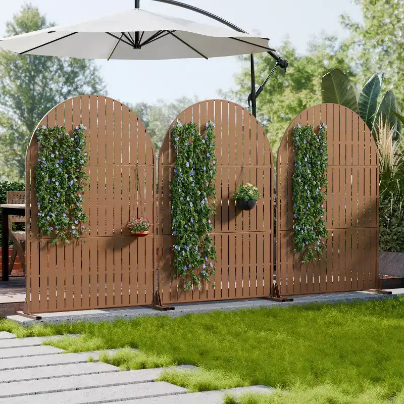 Dovelina 72H x 47W Arched Outdoor Metal Privacy Screen Freestanding Fence Panels in Light Gray/Brown for Garden Patio Deck Yard
