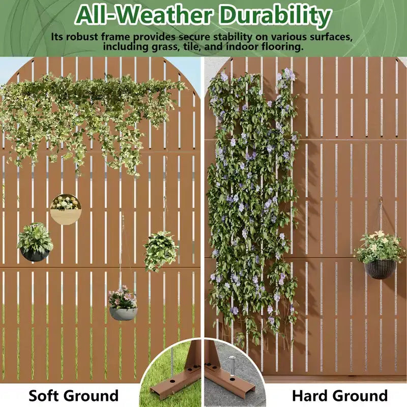 Dovelina 72H x 47W Arched Outdoor Metal Privacy Screen Freestanding Fence Panels in Light Gray/Brown for Garden Patio Deck Yard