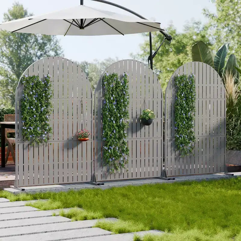 Dovelina 72H x 47W Arched Outdoor Metal Privacy Screen Freestanding Fence Panels in Light Gray/Brown for Garden Patio Deck Yard