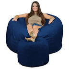Ultimate Sack 5 Ft Foam Filled Fur Covered Bean Bag Chair with Footstool, Navy