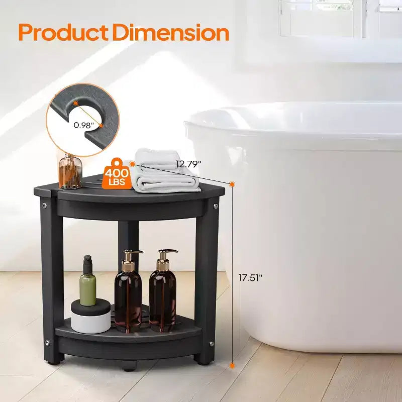 VINGLI HDPE Corner Shower Stool  Waterproof Shower Bench Seat with Storage Shelf & Showerhead Holder