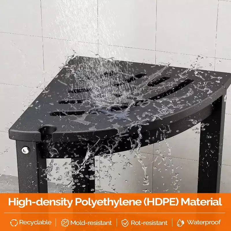 VINGLI HDPE Corner Shower Stool  Waterproof Shower Bench Seat with Storage Shelf & Showerhead Holder