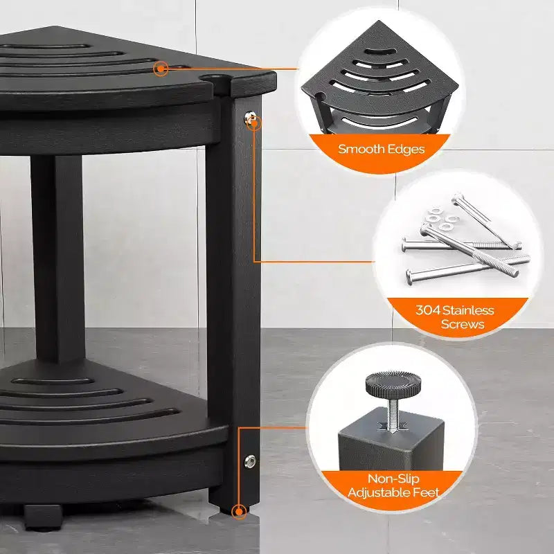 VINGLI HDPE Corner Shower Stool  Waterproof Shower Bench Seat with Storage Shelf & Showerhead Holder