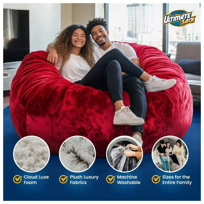 Ultimate Sack 6ft Bean Bag Chair and Footstool, Oversized Lounger, Camel Suede