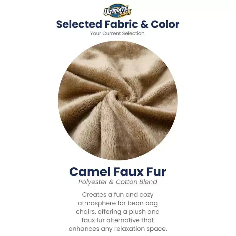 Ultimate Sack 6ft Bean Bag Chair and Footstool, Oversized Lounger, Camel Fur