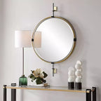 Uttermost Guardrail Antique Brass 31 x 47 3/4 Round Wall Mirror