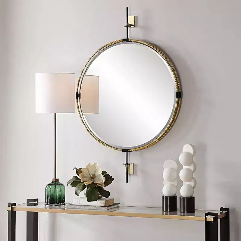 Uttermost Guardrail Antique Brass 31 x 47 3/4 Round Wall Mirror