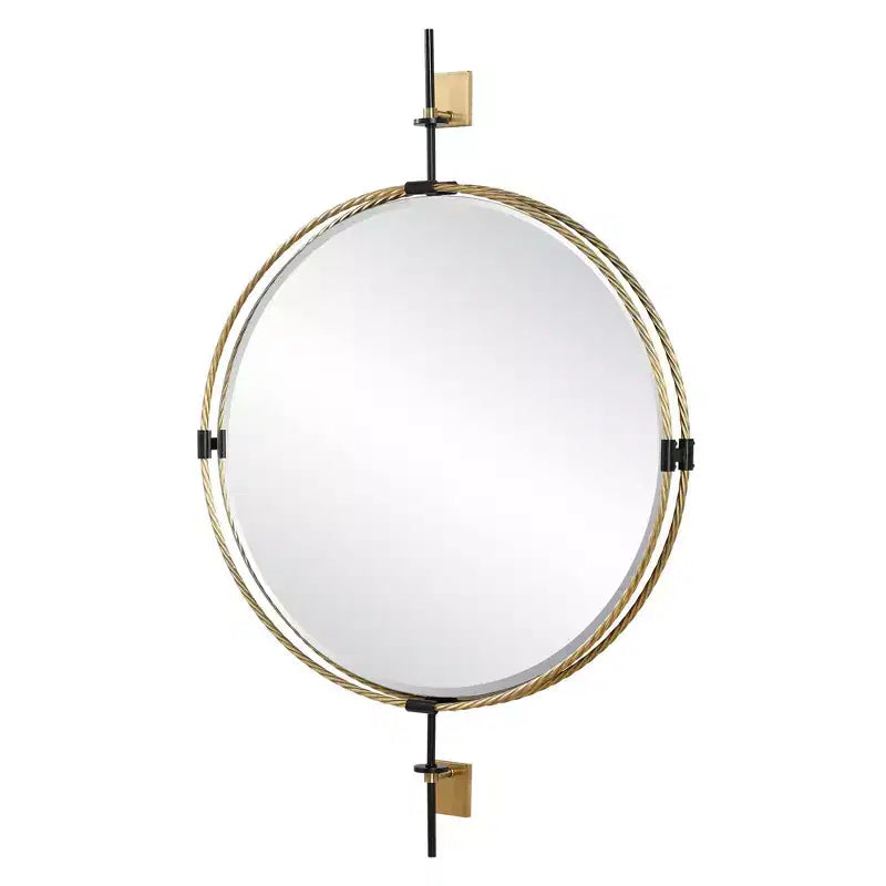 Uttermost Guardrail Antique Brass 31 x 47 3/4 Round Wall Mirror