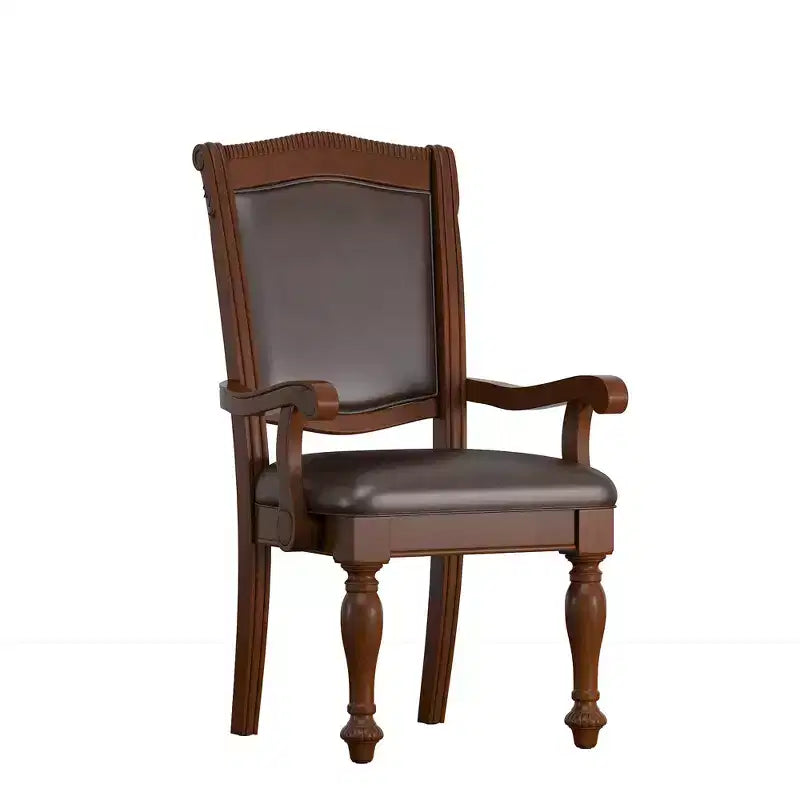 Torrin Brown Faux Leather W/ Arms Dining Chairs (Set of 2) - Cherry - iNSPIREQ