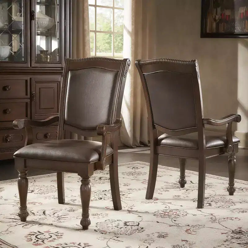 Torrin Brown Faux Leather W/ Arms Dining Chairs (Set of 2) - Cherry - iNSPIREQ