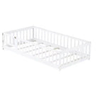 Luxystar Twin Size Floor Bed with Fence and Door for Kids' Room