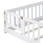 Luxystar Twin Size Floor Bed with Fence and Door for Kids' Room