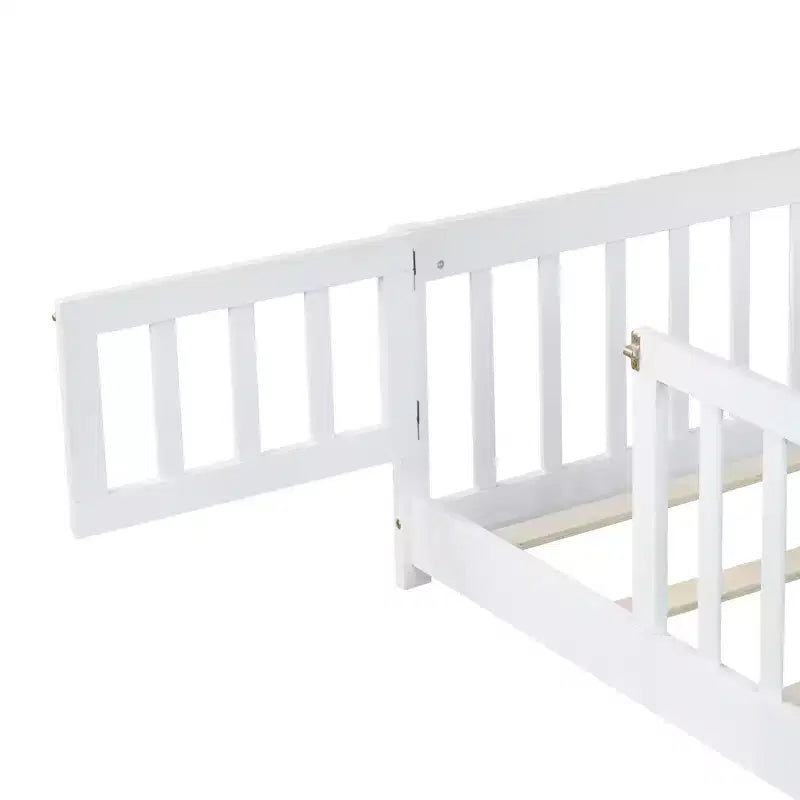 Luxystar Twin Size Floor Bed with Fence and Door for Kids' Room