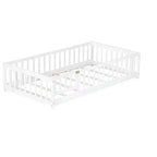 Luxystar Twin Size Floor Bed with Fence and Door for Kids' Room