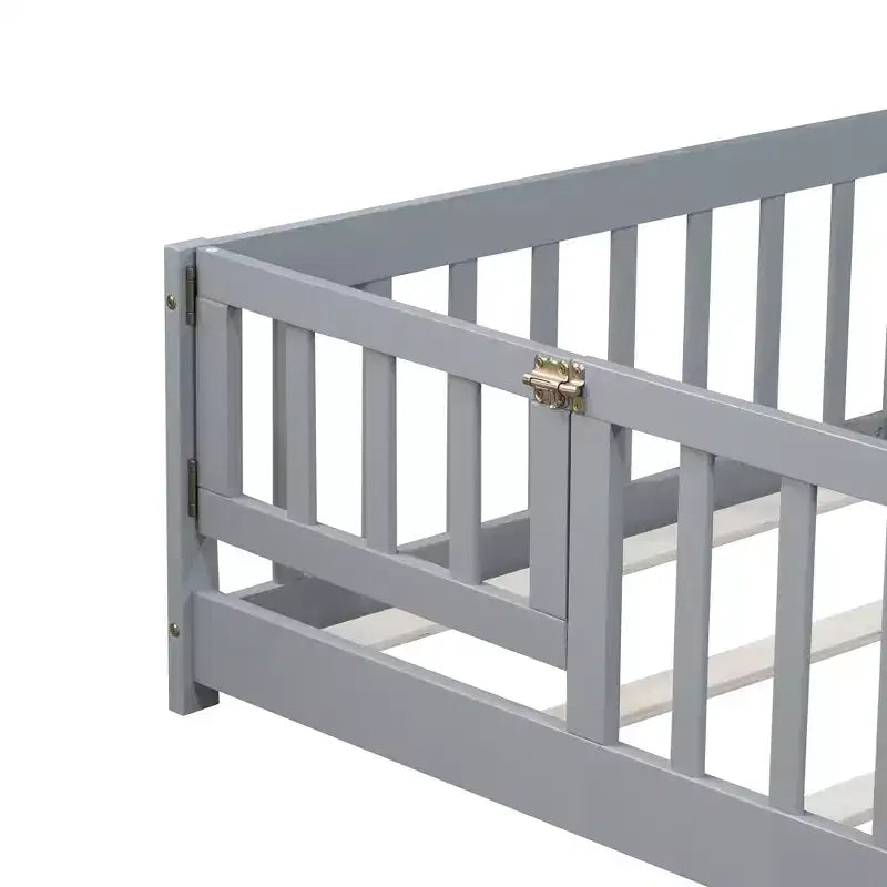 Luxystar Twin Size Floor Bed with Fence and Door for Kids' Room