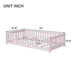 Luxystar Twin Size Floor Bed with Fence and Door for Kids' Room