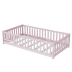 Luxystar Twin Size Floor Bed with Fence and Door for Kids' Room