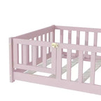 Luxystar Twin Size Floor Bed with Fence and Door for Kids' Room