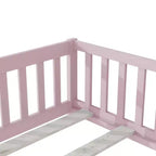 Luxystar Twin Size Floor Bed with Fence and Door for Kids' Room