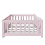 Luxystar Twin Size Floor Bed with Fence and Door for Kids' Room