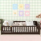 Luxystar Twin Size Floor Bed with Fence and Door for Kids' Room