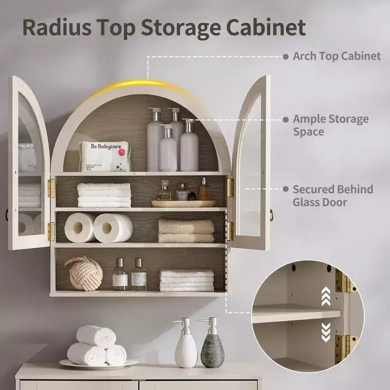Arched Bathroom Wall Cabinet with Drawer, 28 Modern Medicine Cabinet with Adjustable Shelves, Over-Toilet Storage
