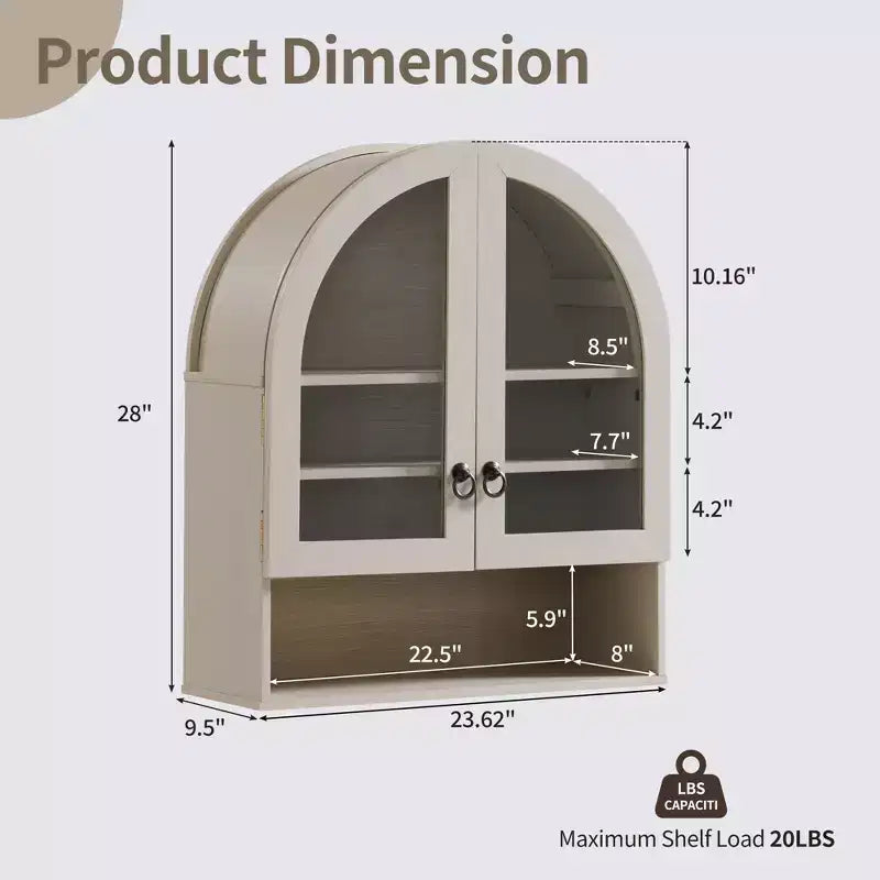 Arched Bathroom Wall Cabinet with Drawer, 28 Modern Medicine Cabinet with Adjustable Shelves, Over-Toilet Storage