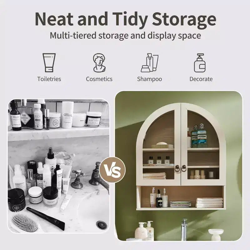 Arched Bathroom Wall Cabinet with Drawer, 28 Modern Medicine Cabinet with Adjustable Shelves, Over-Toilet Storage