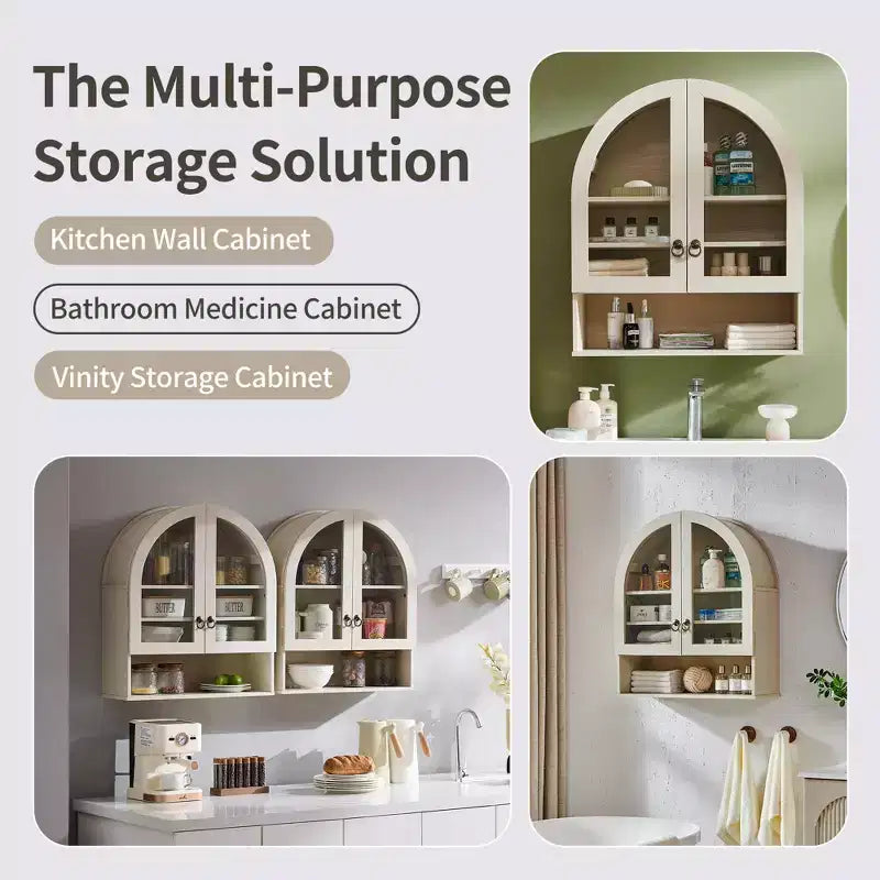 Arched Bathroom Wall Cabinet with Drawer, 28 Modern Medicine Cabinet with Adjustable Shelves, Over-Toilet Storage