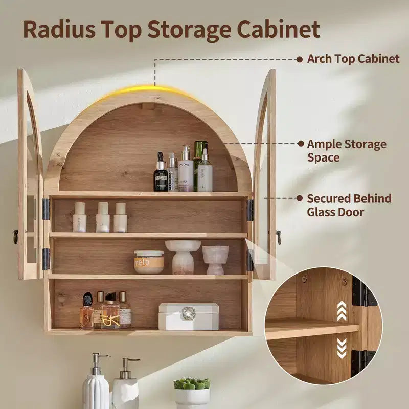 Arched Bathroom Wall Cabinet with Drawer, 28 Modern Medicine Cabinet with Adjustable Shelves, Over-Toilet Storage
