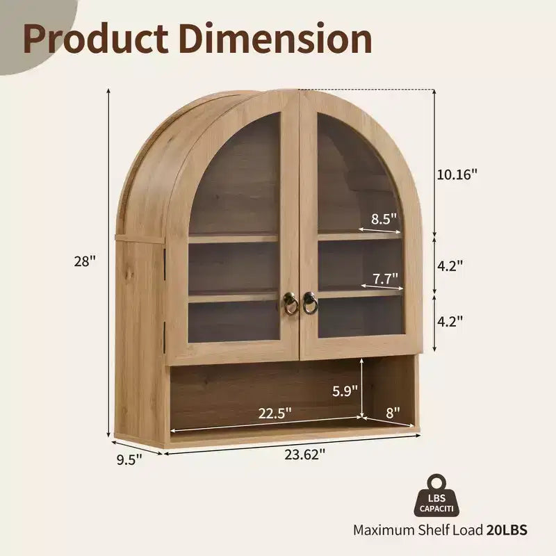 Arched Bathroom Wall Cabinet with Drawer, 28 Modern Medicine Cabinet with Adjustable Shelves, Over-Toilet Storage