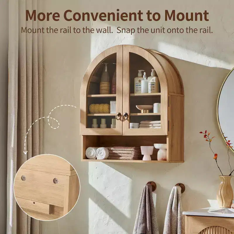 Arched Bathroom Wall Cabinet with Drawer, 28 Modern Medicine Cabinet with Adjustable Shelves, Over-Toilet Storage