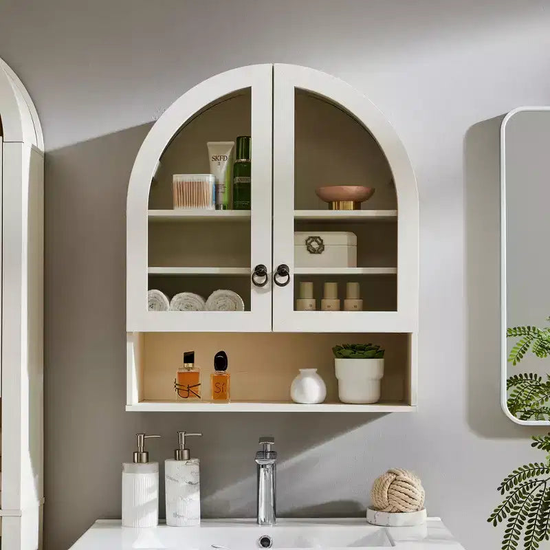 Arched Bathroom Wall Cabinet with Drawer, 28 Modern Medicine Cabinet with Adjustable Shelves, Over-Toilet Storage