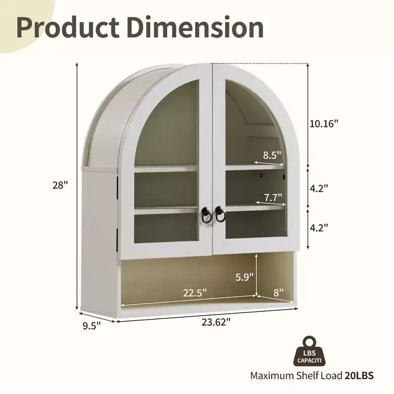 Arched Bathroom Wall Cabinet with Drawer, 28 Modern Medicine Cabinet with Adjustable Shelves, Over-Toilet Storage