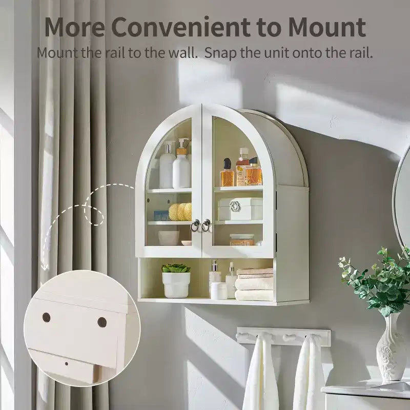 Arched Bathroom Wall Cabinet with Drawer, 28 Modern Medicine Cabinet with Adjustable Shelves, Over-Toilet Storage