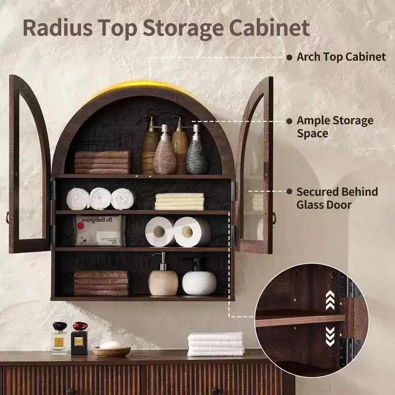 Arched Bathroom Wall Cabinet with Drawer, 28 Modern Medicine Cabinet with Adjustable Shelves, Over-Toilet Storage