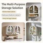 Arched Bathroom Wall Cabinet with Drawer, 28 Modern Medicine Cabinet with Adjustable Shelves, Over-Toilet Storage