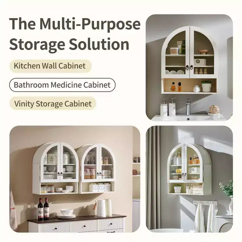 Arched Bathroom Wall Cabinet with Drawer, 28 Modern Medicine Cabinet with Adjustable Shelves, Over-Toilet Storage