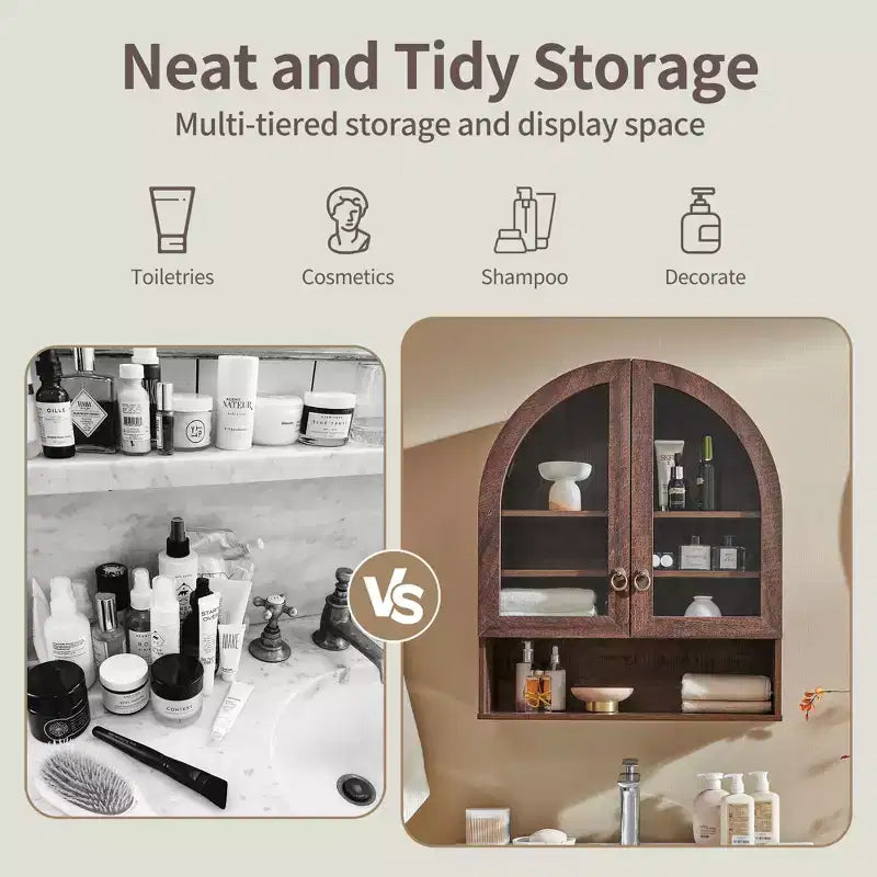 Arched Bathroom Wall Cabinet with Drawer, 28 Modern Medicine Cabinet with Adjustable Shelves, Over-Toilet Storage