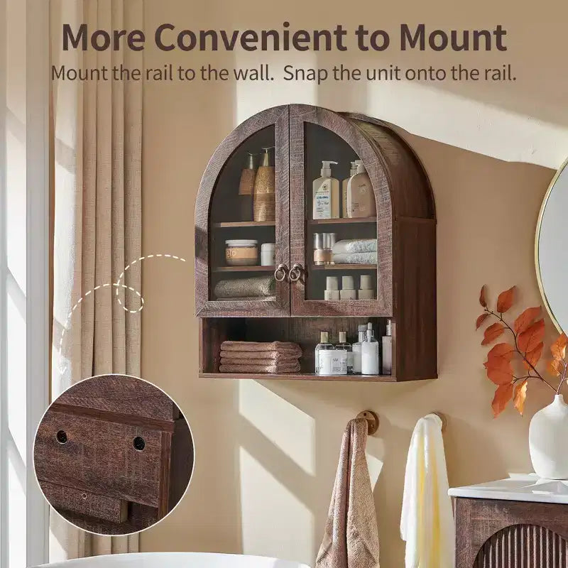 Arched Bathroom Wall Cabinet with Drawer, 28 Modern Medicine Cabinet with Adjustable Shelves, Over-Toilet Storage