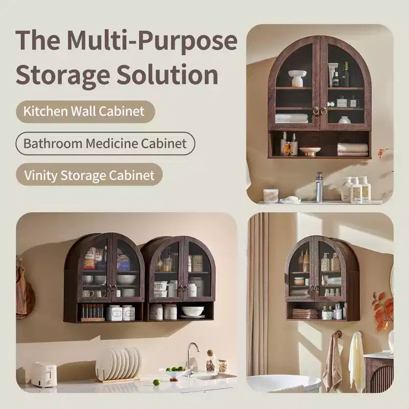 Arched Bathroom Wall Cabinet with Drawer, 28 Modern Medicine Cabinet with Adjustable Shelves, Over-Toilet Storage