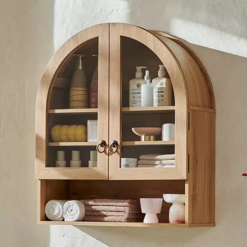 Arched Bathroom Wall Cabinet with Drawer, 28 Modern Medicine Cabinet with Adjustable Shelves, Over-Toilet Storage