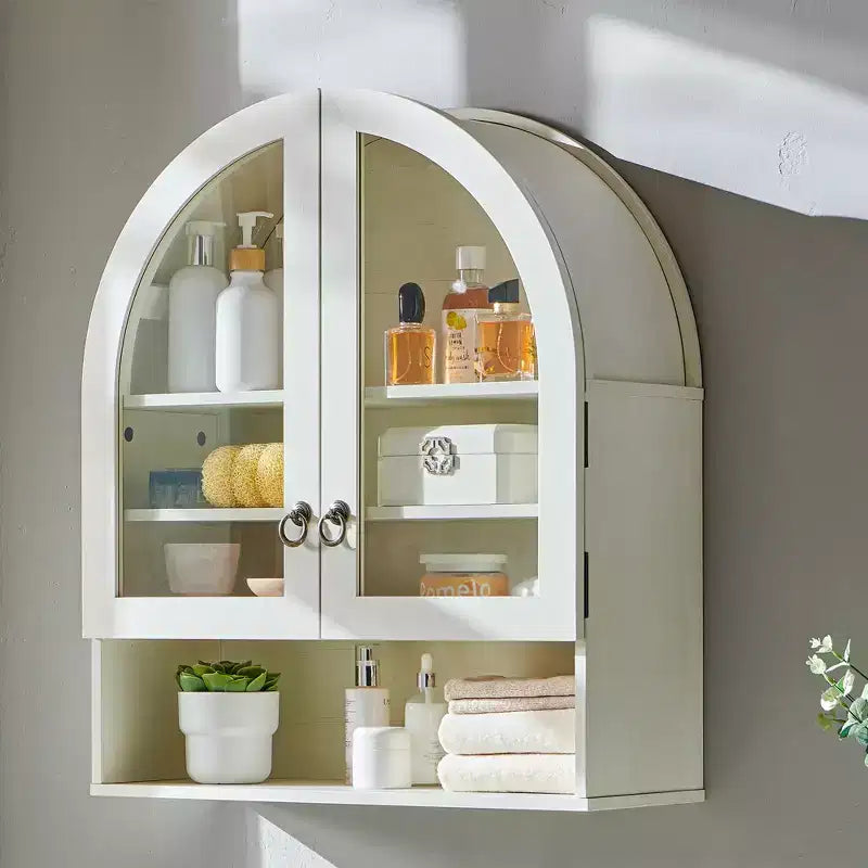 Arched Bathroom Wall Cabinet with Drawer, 28 Modern Medicine Cabinet with Adjustable Shelves, Over-Toilet Storage