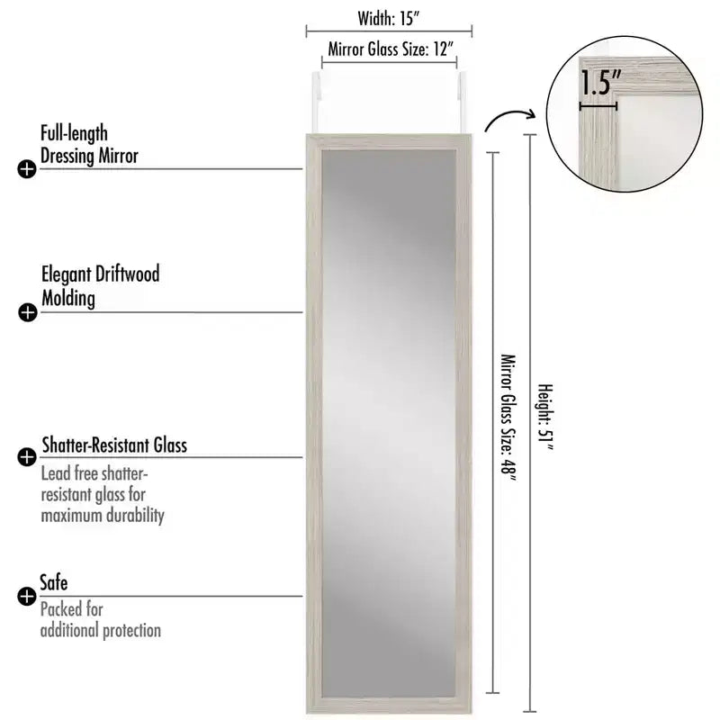 Americanflat 15x51 Over The Door Mirror - Hanging Full Length Mirrors with Engineered Wood - Modern Mirror for Bedroom - Mirrors for Wall Display