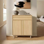 LuxenHome 31.5 Small Buffet Cabinet with Storage, Oak Accent Cabinet for Living Room, Dining Room, or Entryway Hazel Oak