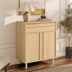 LuxenHome 31.5 Small Buffet Cabinet with Storage, Oak Accent Cabinet for Living Room, Dining Room, or Entryway Hazel Oak